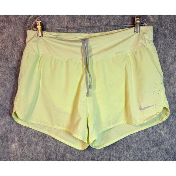 Nike Dri-Fit Womens Neon Yellow Drawstring Lined 3" Athletic Running Shorts - XL - Picture 1 of 8